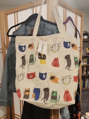 Canvas Cat Print Tote Bag - Multi-Color